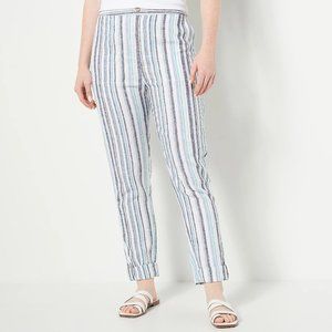 Denim & Co. Naturals Linen Blend Roll Tab Slim Pants - Chambray (Sz 1X) a500884